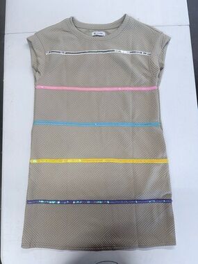 Beige Mini Dress with Colorful Sequin Stripes